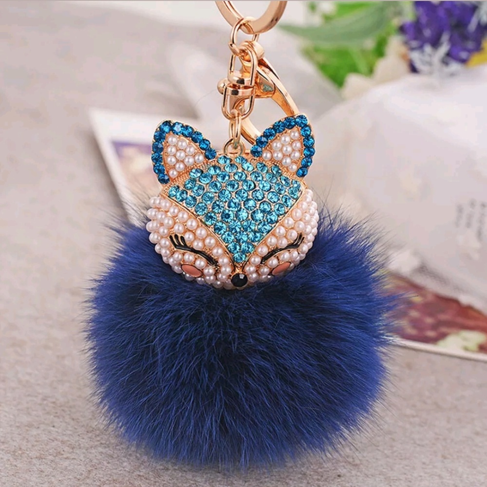 Bling kitty bag charm  -Navy